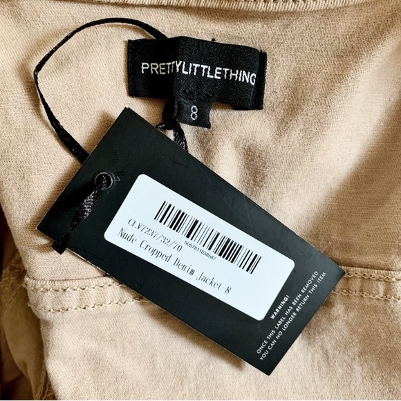 Nude Neutral Cotton Blend Denim Crop Jacket Womens Size 8 PrettyLittleThing PLT - Picture 6 of 7